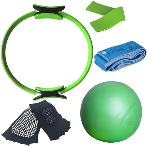 Set De Pilates: Aro De Pilates De 5 Piezas, Pelota De Yoga, Bandas De Resistencia, Calcetines De Yoga, Cinturón De Estiramiento, Equipo De Entrenamiento En Casa Para Estabilidad, Estiramiento Y Fitnes