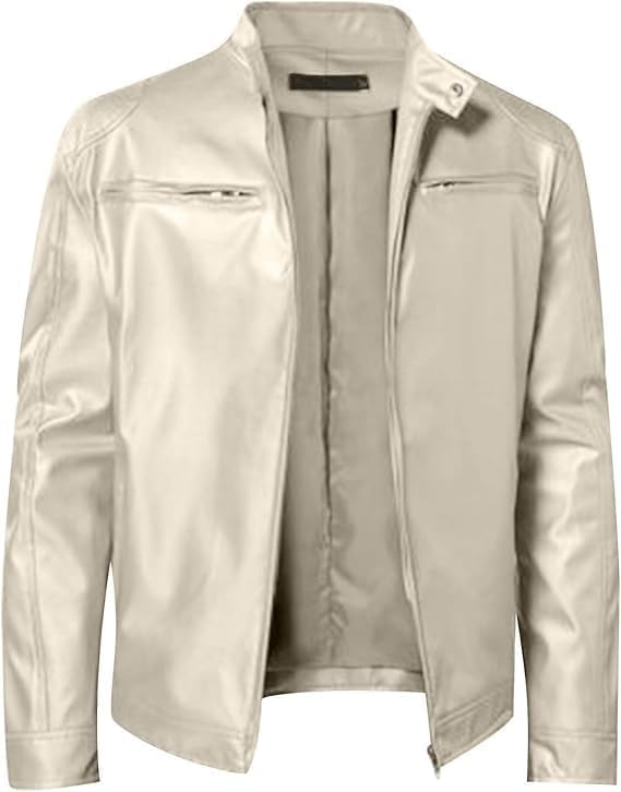 Mens Pu Leather Multi Pocket Jacket Stand Collar Full Zipper Cardigan Motorcycle Bomber Jackets Zip Up Windbreaker