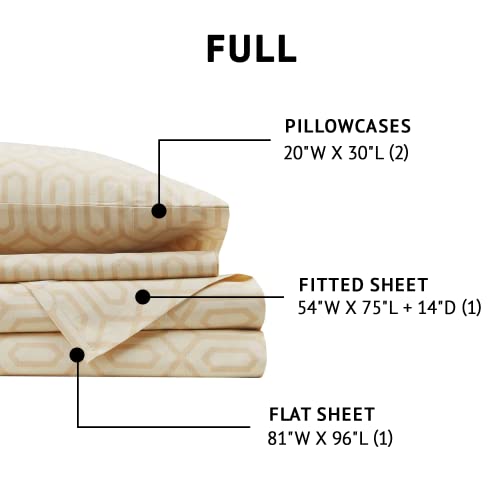 Image of Comfort Spaces 144TC Cotton Sheet Set Breathable, Lightweight, Soft with Elastic Deep Pocket, Modern All Season Cozy Bedding, Matching Pillow Case, Full, Diamond Tan 4 Piece