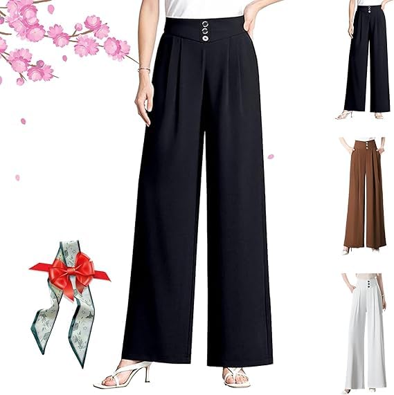 Dress Pants for Women Soft Flowy High-Waist Pull-On Wide-Leg Pants for Women