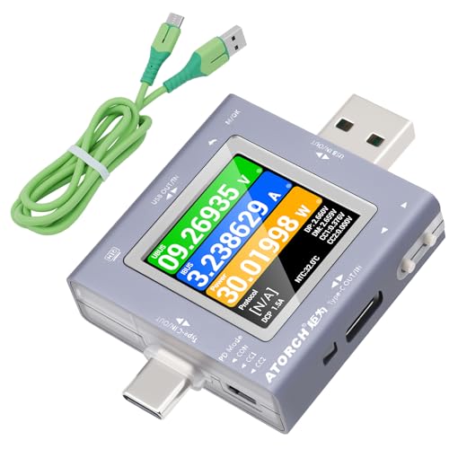 USB 電流 電圧チェッカー、USB C テスター 50V 6.5A 双方向測定、電圧電流曲線容量、PD E-Marker ケーブルチェッカー 、QC/PD急速充電プロトコル検出、電流計電力計検出器