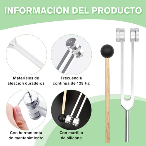 Miniatura 3 de Kasure Juego De Diapasón, Diapasón 128hz, Diapasón Terapéutico, Diapasón Musical Con Martillo De Silicona Y Herramienta De Reparación