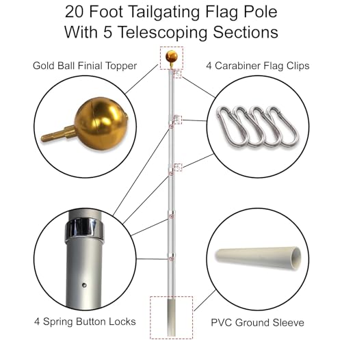 College Flags & Banners Co. TEL20FP 20 Feet Tailgating Flag Pole Telescopic Aluminum thumb #1