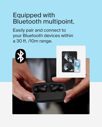 Image of Belkin Soundform Rhythm True Wireless Earbuds with Built-in Mic, 2-Device Connection, 28H Battery Life, IPX5 Water Resistance - Bluetooth Earphones for iPhone, Ipad, Galaxy, Pixel, & More - White