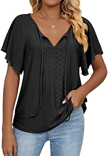 osazic Tops for Women Summer Ruffle Short Sleeve Shirts Loose Fit Casual Blouses S-2XL