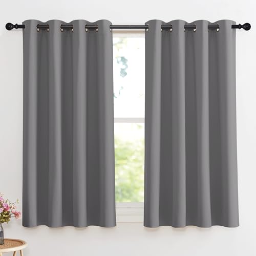 KGORGE Grey Blackout Curtains 2 Pcs, Window Drapes Flaw 52 W x 54 L for Living Room, Meeting Room, Modern Thermal Insulated Room Darkening Drapes for Home Office Kids Bedroom Decoration