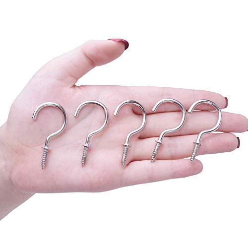Bonayuanda 50 Pcs Metal Screw-In Ceiling Hooks Cup Hook,Screw Hanger For Hanging Plants Mugs Kitchen Utensils Wind Chimes 1-1/4" (Silver) #TOP3