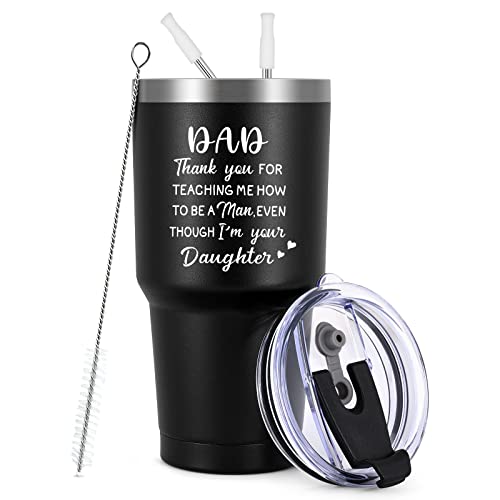Dad Gifts - Dad Thank You For Teaching Me To Be A Man 30Oz Tumbler, Funny Insulated Tumbler From Daughter For Dad Papa Father New Dad Stepdad On Father's Day Birthday Christmas Gifts, Black #TOP12