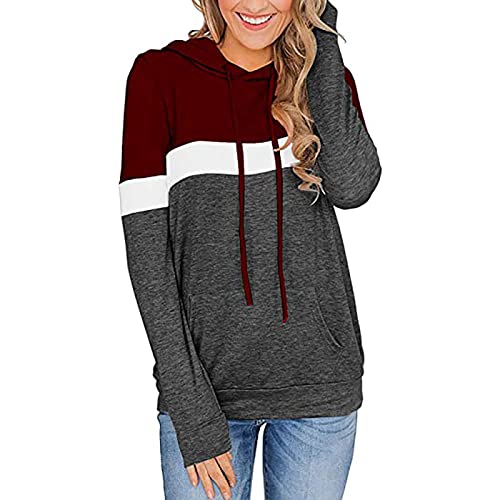 PBNBP Women's Color Block Pullover Hoodies with Pockets Athletic Sweatshirts Drawstring Hooded Tops Long Sleeve Casual Blouse