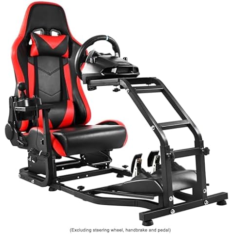 Hottoby Adjustable Sim Driving Simulator Cockpit with Red Seat Fits for Logitech/Thrustmaster G29,G920,G923&T300RS,Unobstructed Design for Both Legs Gaming Stand,No Steering Wheel,Handbrake & Pedal Cover