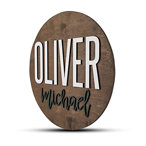 Custom Round Nursery Name Sign, Personalized Wooden Wall Plaque, 12