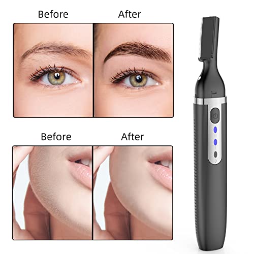 Facial Hair Remover And Eyebrow Trimmer, Rechargeable Hair Removal Women's Electric Shaver Razor For Peach Fuzz Chin Cheek Upper Lip (Black) #TOP4