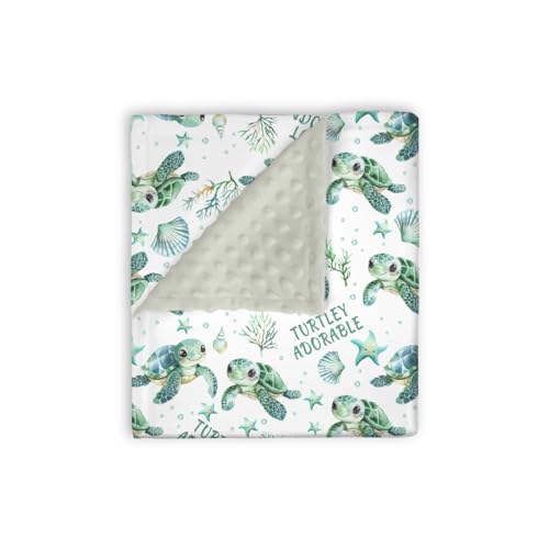 Image of EyMzcod Mink Baby Boy Girl Blankets Under the Sea Turtle Animal, Ocean Creature Marine Life Double Layer Dotted Backing Receiving Swaddle, Newborn Infant Toddler Nursery Crib Bedding Shower Gift 30x40