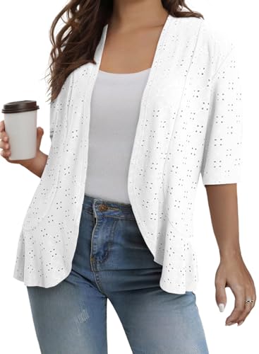 Eytino Plus Size Cardigan for Women Half Sleeve Netted Knit