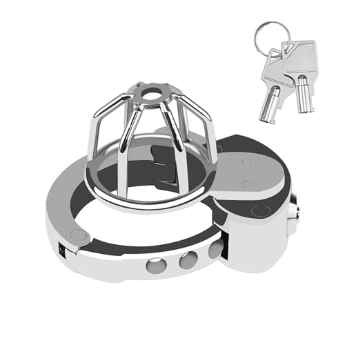 Cage de chasteté pour hommes avec verrouillage en un clic, sextoy pour adultes avec anneau réglable, cage à pénis en acier inoxydable avec trous d'aération et doubles clés (C-60)