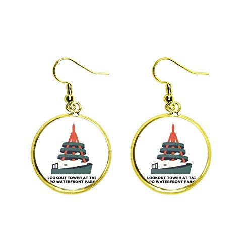 Ear Dangle Golden Drop Earring para mujer con diseño exclusivo de parque de Hong Kong