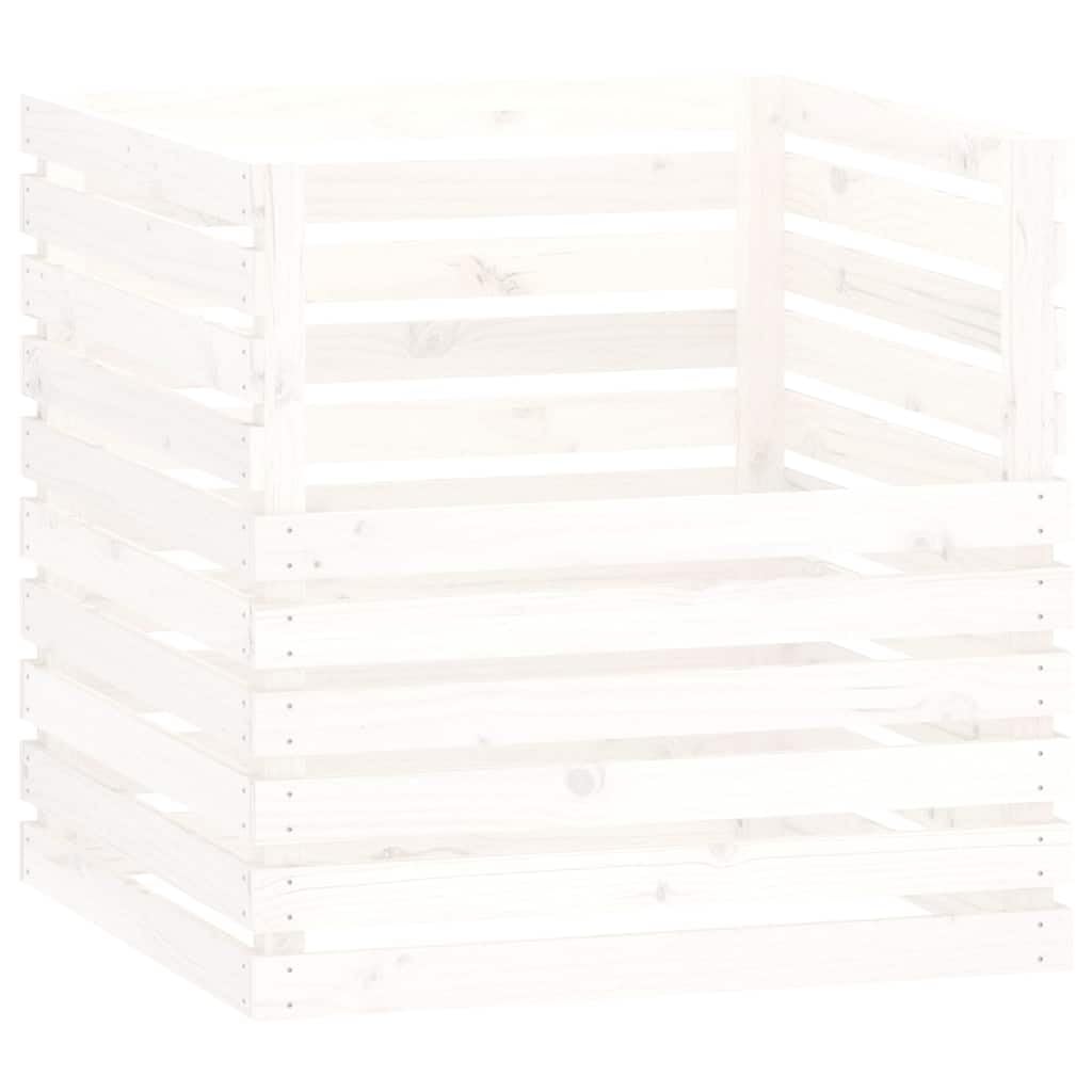 Compostador de madera de 80 x 80 x 78 cm, color blanco de pino macizo para compostaje y residuos orgánicos