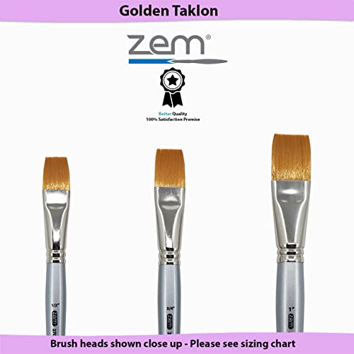 Zem Brush Golden Taklon Wash Brush Set Sizes 1/2", 3/4", 1" #TOP3