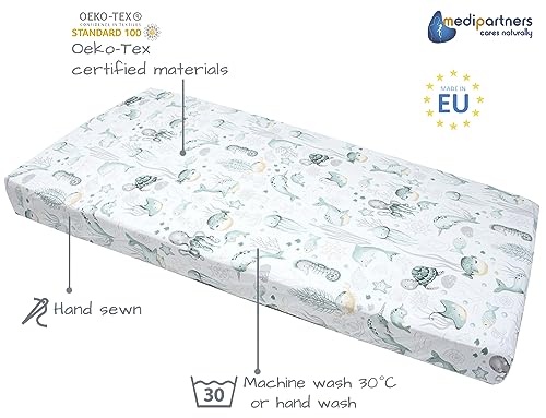 Medi Partners Set of 3 pcs. Fitted Sheet 60x120 cm 100% Cotton Baby Bed Linen Mattress Cot, Ocean-white-grey, Three pack - Image 3