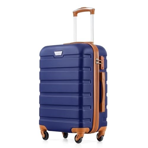 COOLIFE 20 Inch Carry On Suitcase for EasyJet, ABS+PC, Hardshell, Lightweight Durable Travel Cabin Luggage with 360°Rubber Spinner Wheels, YKK Zipper, Telescopic Handle, TSA Lock, Blue/Brown