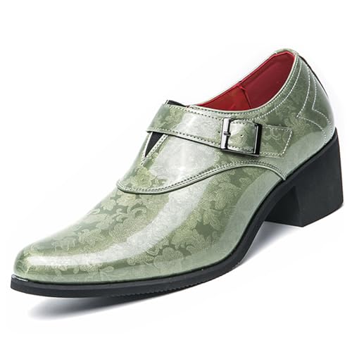 Men's Leather Chunky Heel Monk Strap Loafers Fashion Pointed Toe Slip-On High Heel Dress Oxford Shoes Casual Formal Business Wedding Shoes