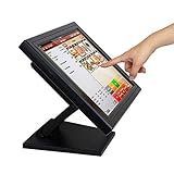 LCD Touchscreen, 15 Zoll LCD Touchscreen Monitore Kiosk Monitor für Kassensystem PC Kassenmonitor Anzeige Monitor+POS-Ständer Einstellbarer Winkel