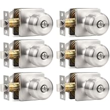 6 Pack Brushed Nickel Door Knobs Interior, Privacy Door Knob Interior Door Knobs, Satin Nickel Privacy Door Knobs for Bedroom Bathroom, Keyless Interior Doorknobs, Square Indoor Door Knobs