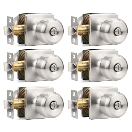 Brotima 6 Pack Brushed Nickel Door Knobs Interior, Privacy Door Knob Interior Door Knobs, Satin Nickel Privacy Door Knobs for Bedroom Bathroom, Keyless Interior Doorknobs, Square Indoor Door Knobs