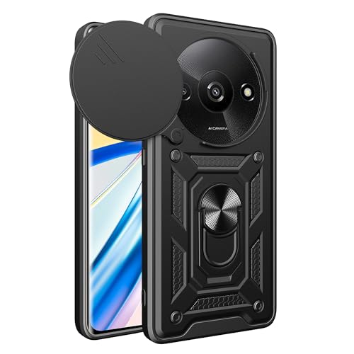 ESTH® Funda para Xiaomi Redmi A3 4G con Protección de Cámara Cubierta y Soporte de Anillo [Compatible con Soporte Magnético para Coche] Carcasa Grado Militar Anti-caída, Negro
