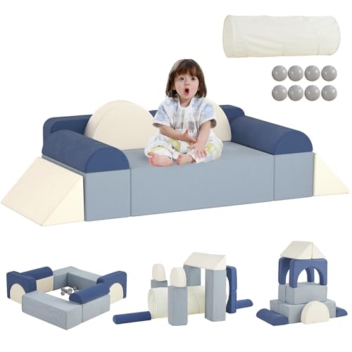 Image of Beright Kids Play Couch,Couch for Toddlers, Kids Furniture for Playroom,Foam Convertible Play Building Fort, for Christmas and New Year,Blue