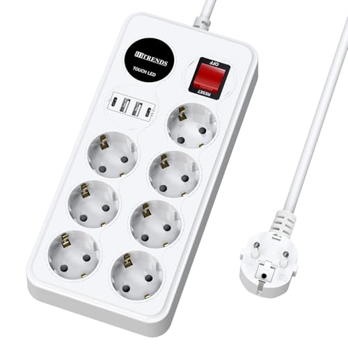HITRENDS Listwa zasilająca 12 w 1 (2 x USB-A + 2 x USB-C), gniazdo USB C, listwa zasilająca USB z przełącznikiem, do domu i biura, biała