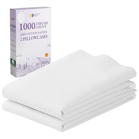 California Design Den 1000 Thread Count, Soft & Smooth, 100% Cotton Sateen Weave, Hotel-Quality, Set of 2 Classic Style White King Pillow Cases Fits King Size Pillows Cover