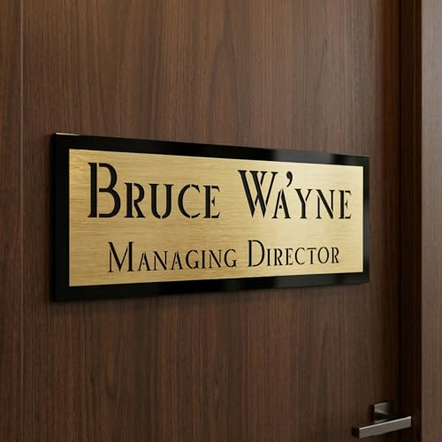 Image of Customized Self Adhesive Acrylic Name Plate for Home | Black Acrylic with Brush Gold Engraving Sheet | Personalized Door Name Plate for House, Office & Entrance (12 x 4 Inch, Brush Gold)