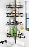 HAMITOR Corner Shower Caddy Tension Pole: Sturdy Stainless Steel Shower Organizer - 4-Tier Adjustable Large-Capacity Shower Shelf- No Drill Bathroom Organizers For Small Bathrooms - 47-121inch
