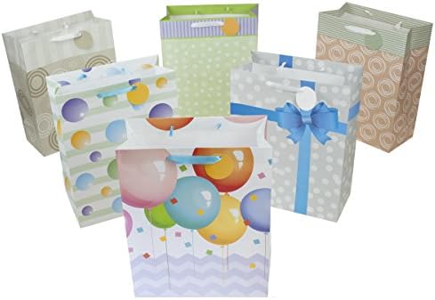 12 Large Designer Gift Bags 16"Lx12"Wx6"D, Best Value Assorted Designs by Heart Paper Products