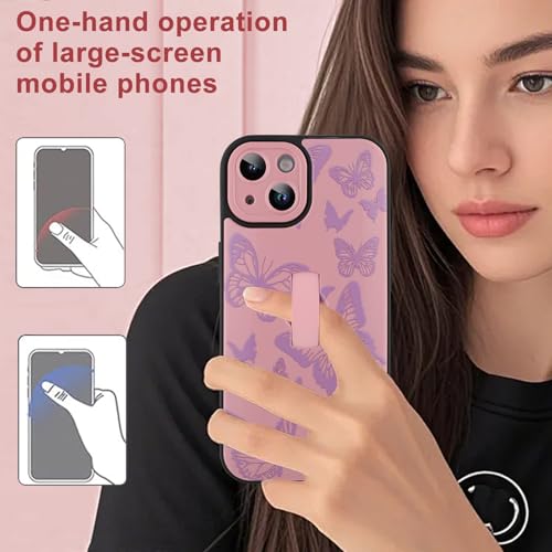Image of for iPhone 15 Case with Finger Strap Holder, Cute Cool Butterfly Print Pattern Design for Women Girls, Shockproof Anti Scratch Hand Kickstand Protective Cover, Pink