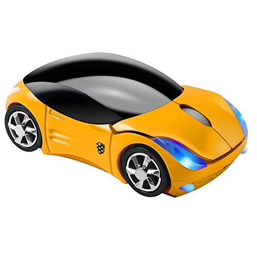Usbkingdom 2.4GHz Wireless Mouse Cool 3D Sport Car Shape Ergonomic Optical Mice with USB Receiver for PC Laptop Computer Women Small Hands(Yellow)
