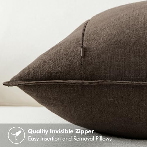 Image of MIULEE Decorative Linen Pillow Covers 20x20 Inch Dark Coffee Chocolate Boho Farmhouse Neutral Winter Couch Throw Pillows for Bed Pack of 2 Accent Modern Pillowcase Sofa Livingroom Home Decor