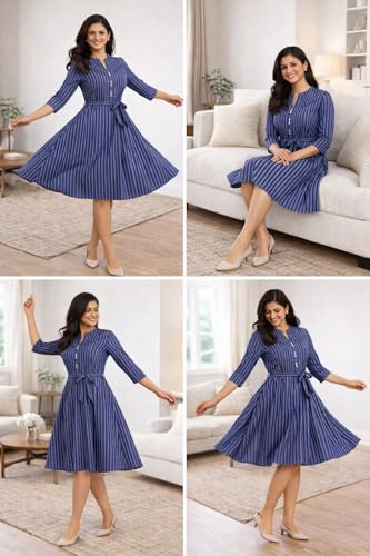 Image of CAMEY Women Striped Cotton Dress