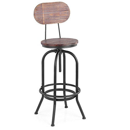 iKayaa Tabouret de Bar avec Plateau en pin et Cadre en métal réglable en Hauteur