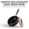 Uncoated Thick Iron Pot - Artisan Unenameled Cast Iron Casserole, Non-Stick Japanese Iron Pan with Lid without Coating Durable and Rust-Free for Kitchen Cooking Frying (Hammered Wood Lid,30cm/12'') #1