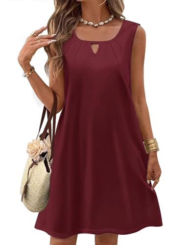 Image of Zeagoo Womens Casual Summer Dresses 2025 Boho Sleeveless Sundresses with Pockets Pleated Beach Floral T Shirt Dresses