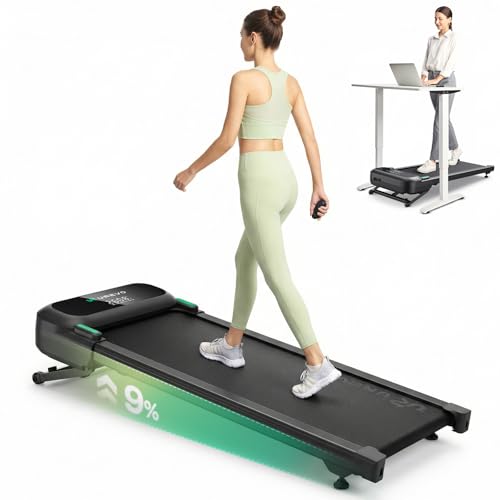 UREVO Auto Incline Walking Pad with AI App, Brushless Quiet Motorized Treadmill for Apartments, 9% Power Incline Standing Desk Treadmill, 12-Point Shock Absorption & Immersive Hiking