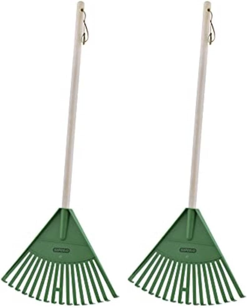 Superio Kids Rake with Hardwood Handle, Gardening and Lawn Care Tools for Kids, Sweep Leaves and Tidying Up The Garden, Plastic Tines and Heavy Duty Wooden Handle 34" (Pack of 2)