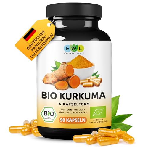 EWL Naturprodukte BIO Kurkuma Kapseln 90 Stück, Kurkuma Pulver aus kontrolliert biologischem Anbau, vegan