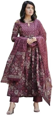 Alvami Women Anarkali Kurta and Pant Set with Dupatta