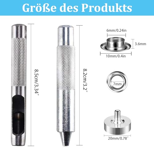 Ösenzange Set, 100 Sätze Ösen Werkzeug Kit, 6 mm Ösen Scheiben Ösen-Set, Metall Tülle Ösen, Grommet TülleWerkzeug Kit für Wasserdichte Planen Vorhänge Markisen Schuhe Taschen