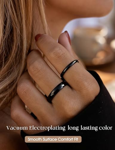 Image of ORAZIO Stainless Steel Rings for Men Women 6MM 8MM Wedding Band Rings Silver /Black /Gold Domed High Polished Basic Wedding Bands Comfort Fit Size 6-14