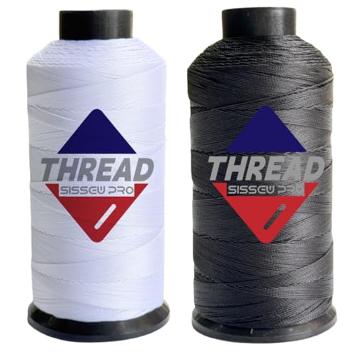 Sissewpro Bonded Nylon Thread 138 Upholstery Thread Heavy Duty for Sewing Machine Strong Black Threads for Leather Crafts Furniture Cusion,Boats Car Cover Seats,Canvas,Tex135, 4oz 750yds (2, BK&WH)
