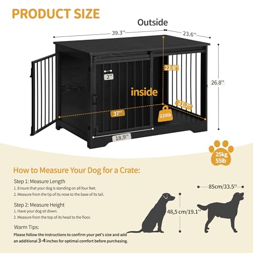 394-Heavy-Duty-Dog-Crate-Furniture-with-Barn-Door-Wood-Indoor-Dog-Crate-Kennel-for-SmallMediumLarge-Dogs-End-Side-Table-TV-Stand-Black-DFC02304B 394 Heavy Duty Dog Crate Furniture with Barn Door Wood Indoor Dog Crate Kennel for SmallMediumLarge Dogs End Side Table TV Stand Black DFC02304B